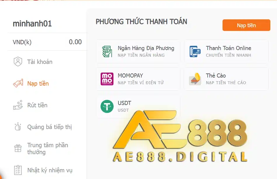 hướng dẫn Các cách nạp tiền AE888 phổ biến hiện nay
