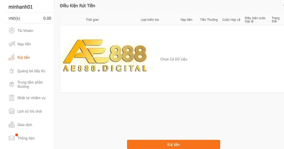 cách Hướng dẫn rút tiền từ AE888