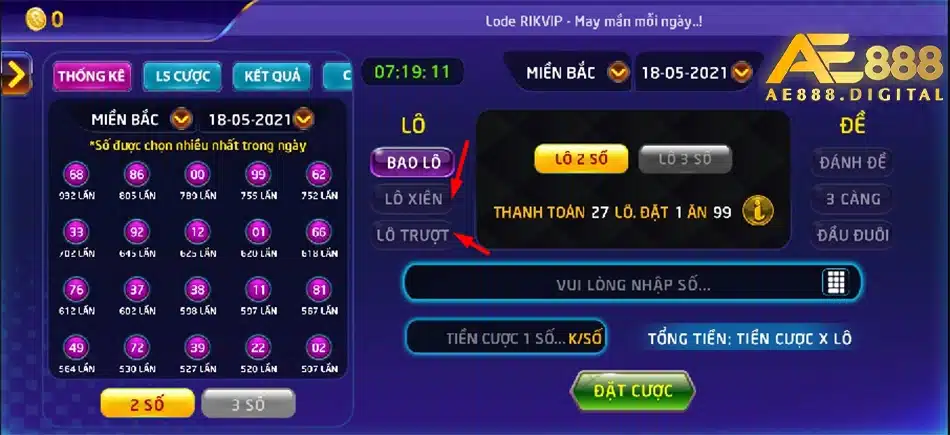 các cách chơi lô xiên và lô xiên trượt tại ae888
