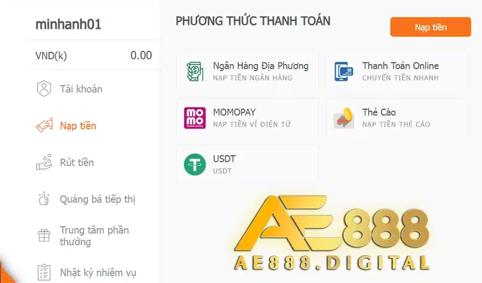 cách Nạp rút tiền nhanh chóng, an toàn khi chơi Keno ae888